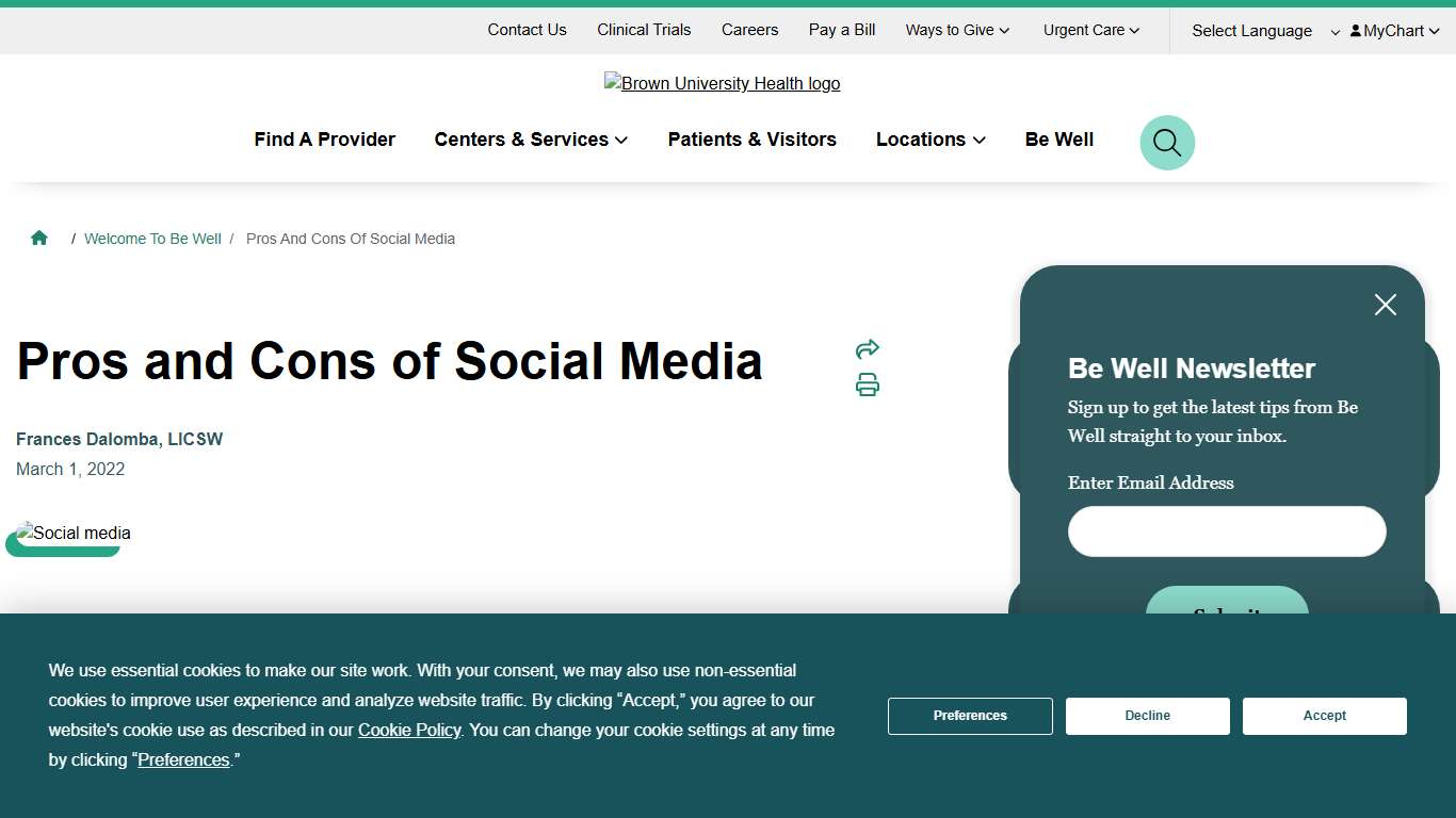 Pros and Cons of Social Media Brown University Health