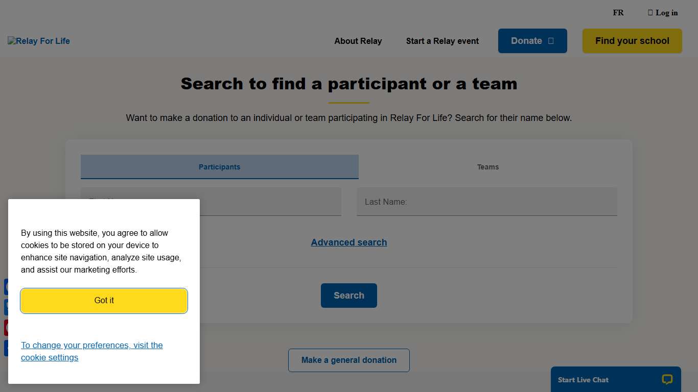 Relay For Life at Wilfrid Laurier University 2026: Search for a Participant or Team - Relay For Life